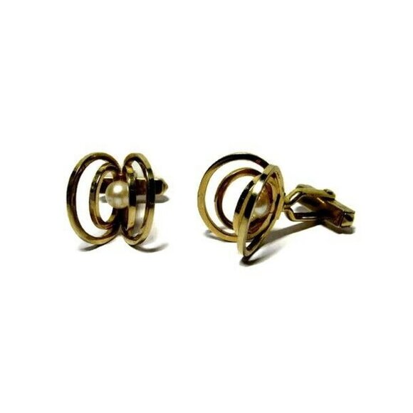VTG Cufflinks 12K Gold with Pearl Mid-Century Dres - Picture 1 of 5